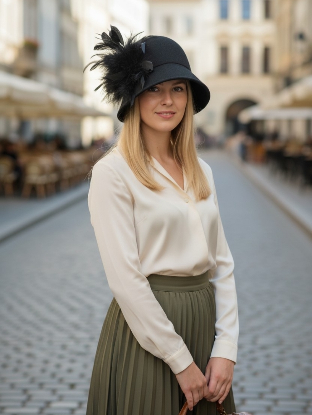 Roaring 20's Woolâ Cloche With Feathers Vintage Inspired Black One Size
